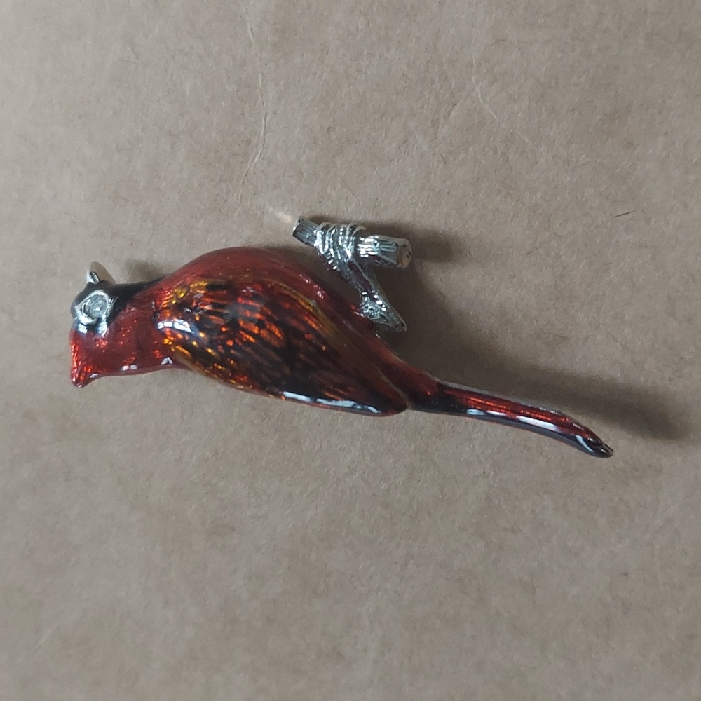 Vintage Enamel Red Bird Cardinal Brooch